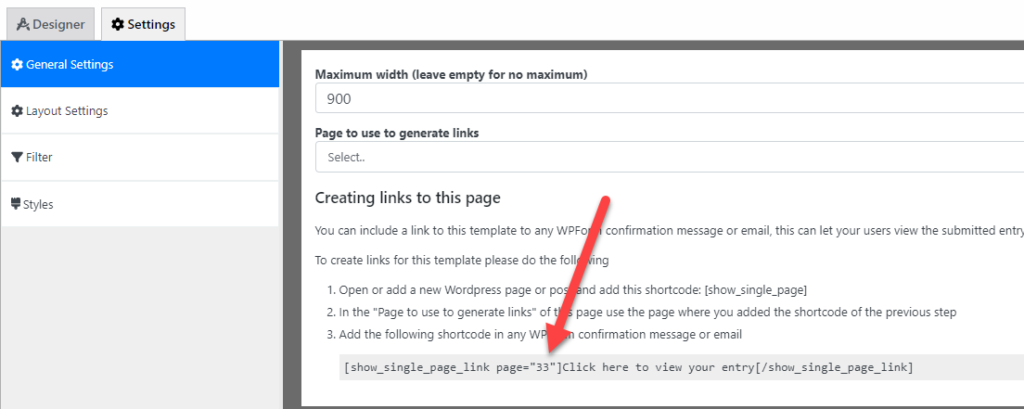 Getting shortcode for your WPForms template